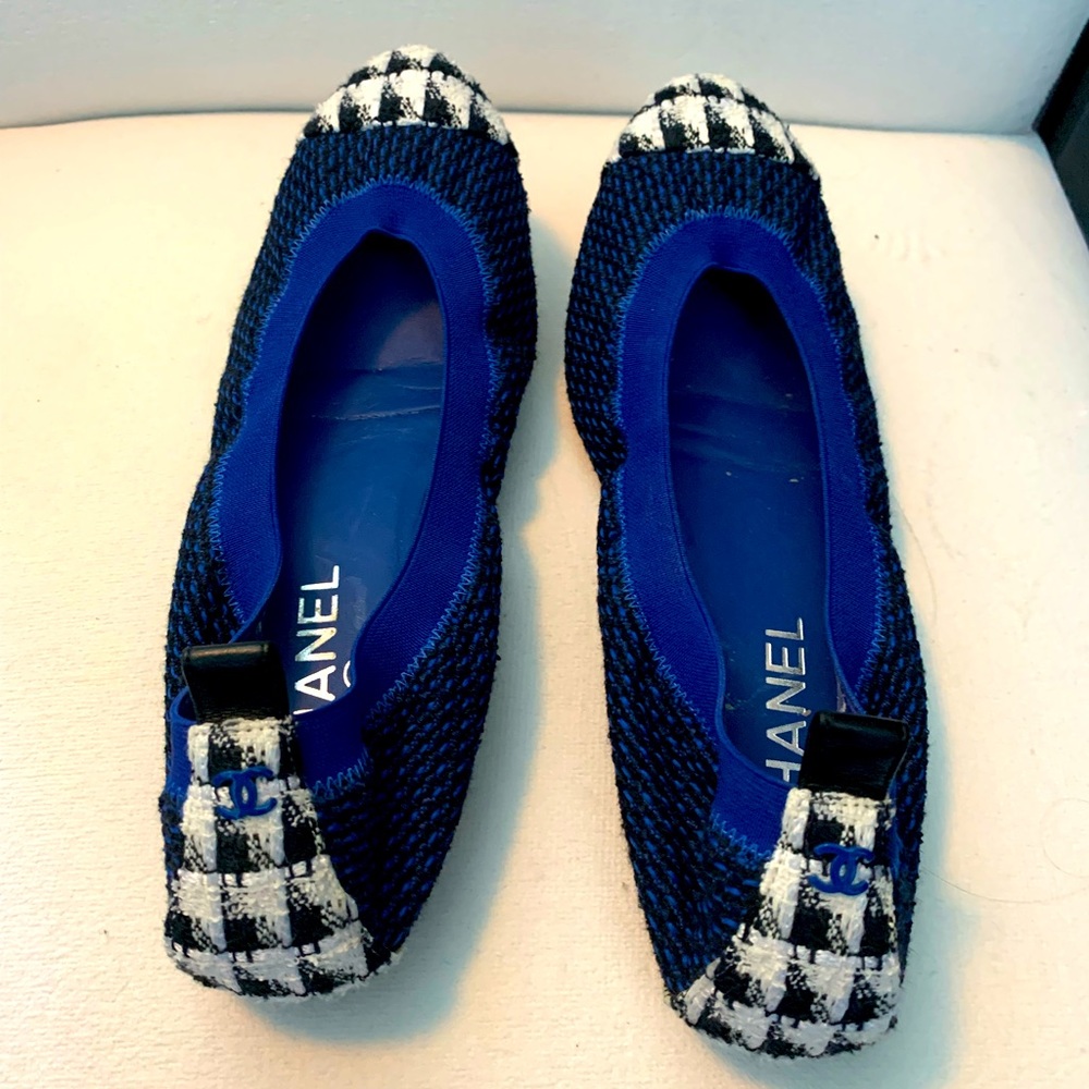 Chanel blue tweed ballet flats